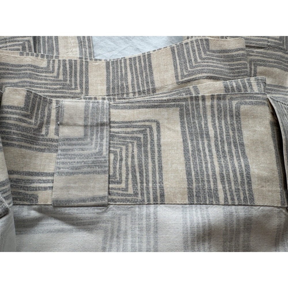 West Elm 100% Cotton Canvas Geometric Gray Beige Curtain Set 3 ~Panels 48 x 84 - Picture 4 of 9